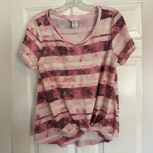 Pink Lily Women's Pink and Cream Tie-Dye Striped Tee